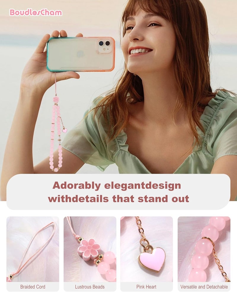 BoudlesCham Phone Charm – Cute Pink Pearl Beaded Wrist Strap for Women, Aesthetic Phone Chain Wristlet for iPhone Charm, Pixel, Camera & More, Perfect for Gifts, Birthdays & Holidays - Image 3